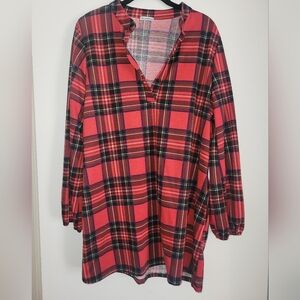 Red and Black Boxy Tunic with Mandarin Collar